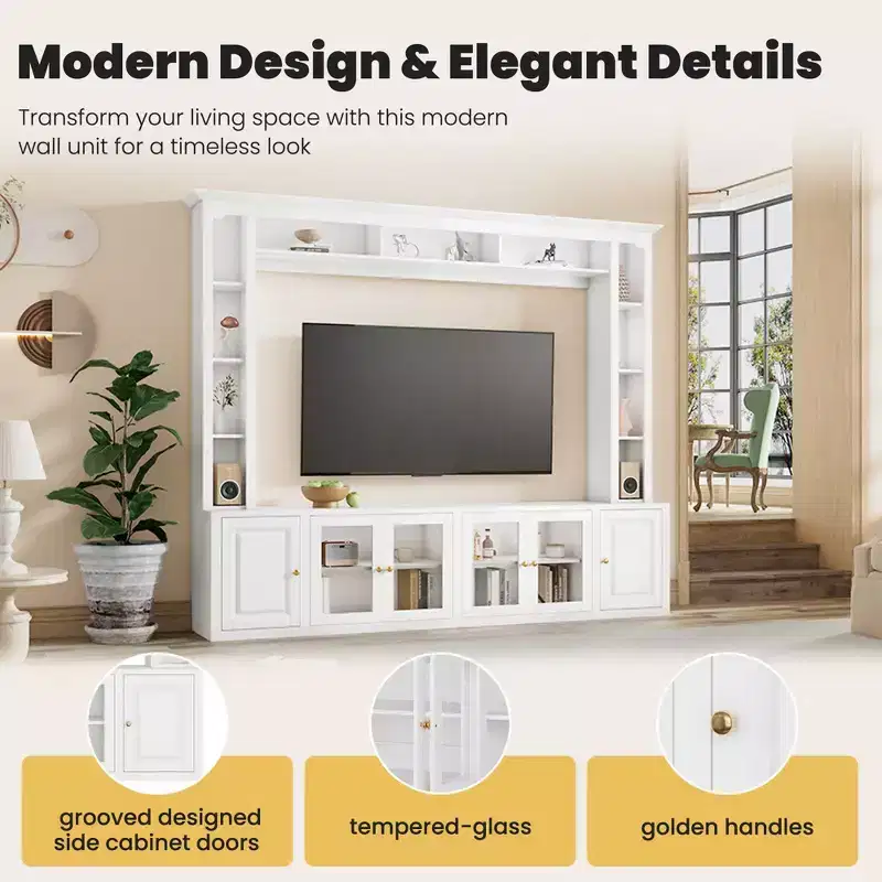 GDFStudio Esther Modern Entertainment Center Wall Unit with Bookshelves and Adjustable Shelves