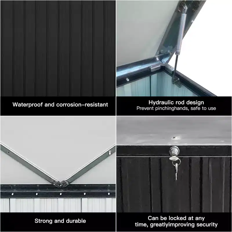 215 Gallon Metal Deck Box Lockable Storage Container for Patio Cushions Gardening Tools Sports Equipment Outdoor Toys