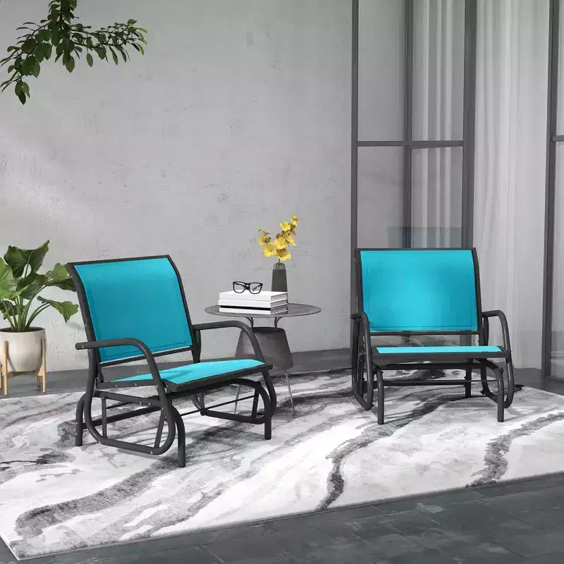 2-Piece Outdoor Glider Chair Set with Breathable Mesh Steel Frame Blue