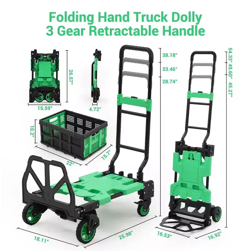 2-in-1 Folding Hand Truck with Basket, Retractable Handle & 4 Wheels – 330 LB