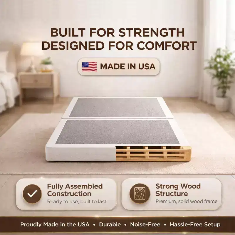 Continental Sleep, Box Spring Bed Base, 2-Inch Wood Foundation, 2-Pieces Under Mattress-Support Box Spring, Fully Assembled, White