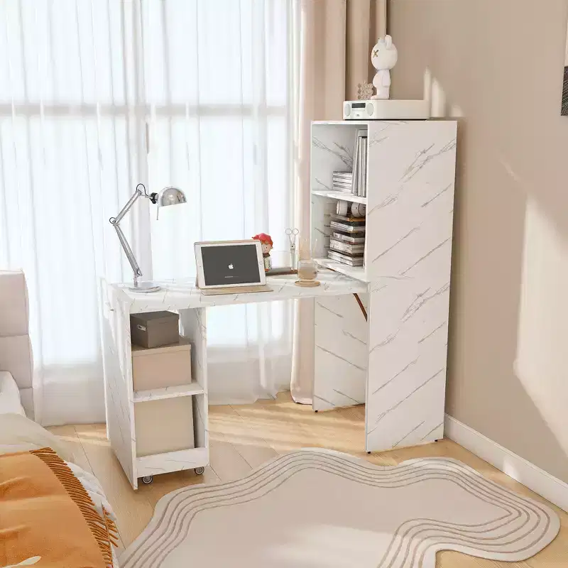 Compact Vanity Desk with LED Mirror, 2 Large Drawers, 3 Lighting Modes, White