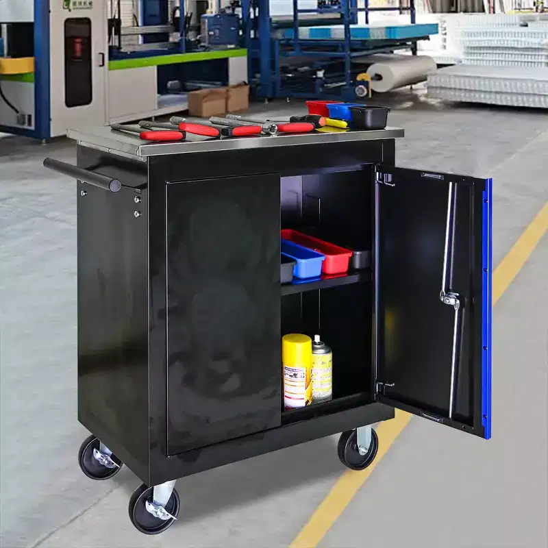 Metal Storage Cabinet with Wheels, Lockable Garage Storage Cabinet on Wheels, Rolling Tool Storage Cabinet For Workshop Garage,Assembly Required Black