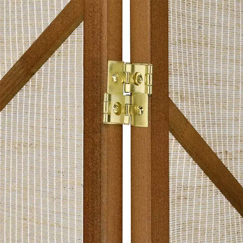 Room Divider Screen with Jute Insert Geometric Cutout Wood 71 inches High