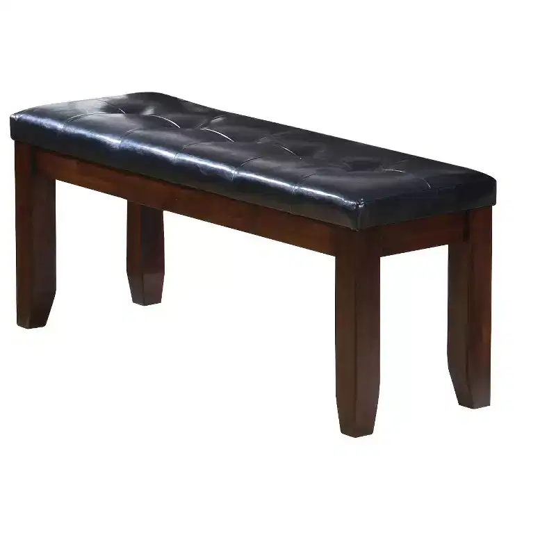 HomeRoots 48 Black and Espresso Faux Leather and Wood Upholstered Bench