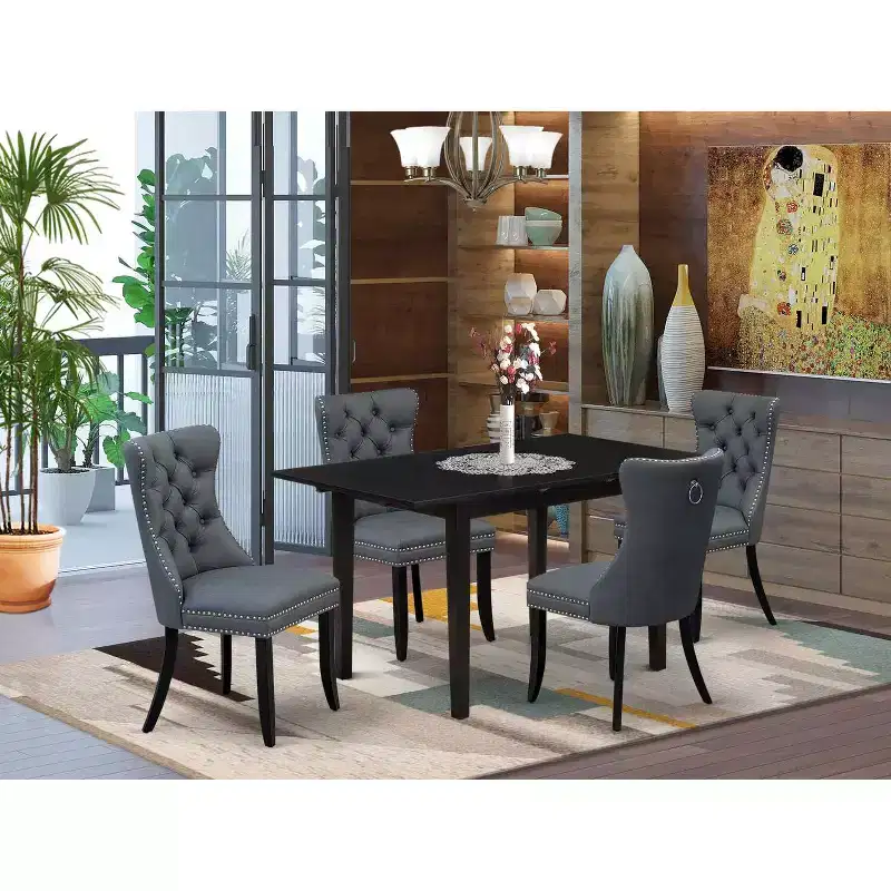 HomeStock NFDA5 Black Rectangle Dining Set with 4 Chairs