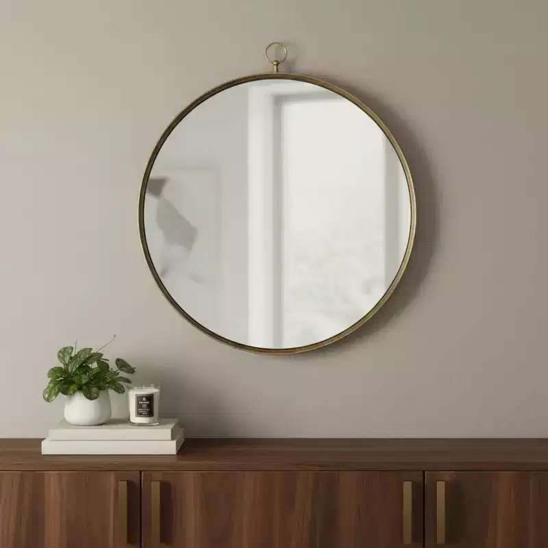 HomeRoots 34 Gold Round Iron Framed Accent Mirror