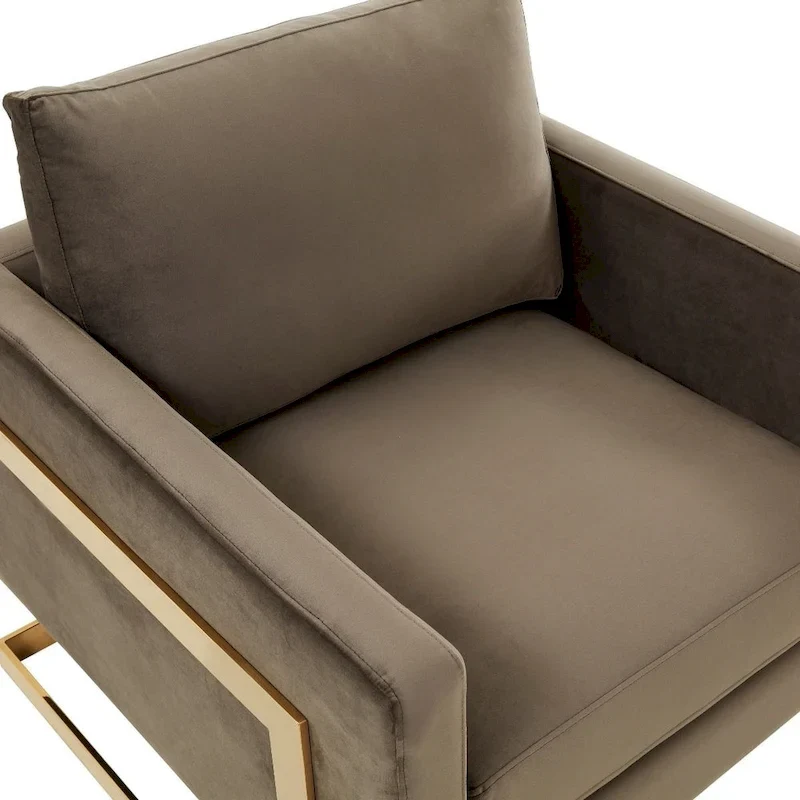 LeisureMod Lincoln Mid-Century Velvet Accent Arm Chair With Gold Frame - 34