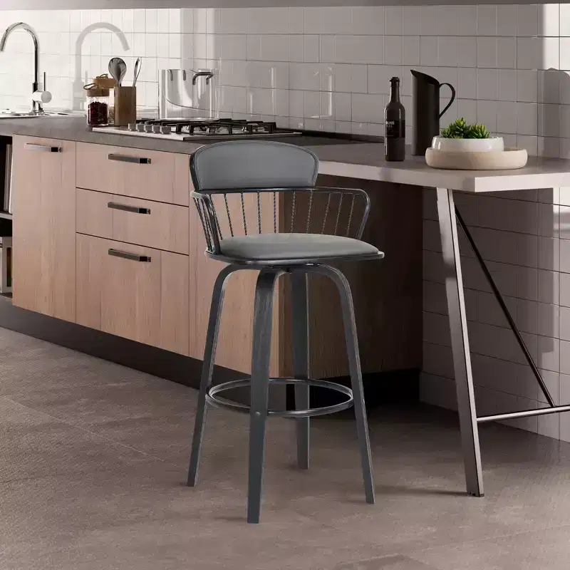GDFStudio Urban Faux Leather Upholstered Swivel Stool