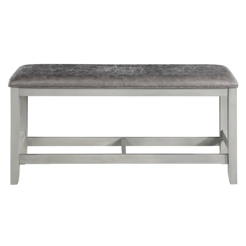 Counter Height Dining Bench, Stone Gray Upholstered Seat, Solid Wood Frame