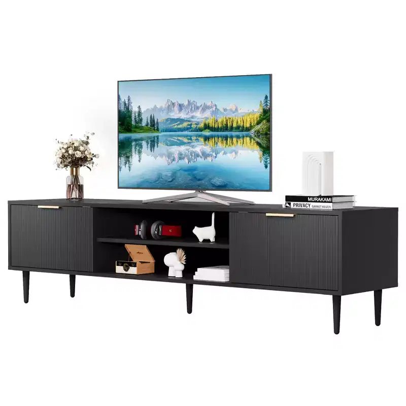 GustoWave Black TV Stand for up to 75 Inch TVs, Entertainment Center with Large Storage Cabinets for Bedroom, Office