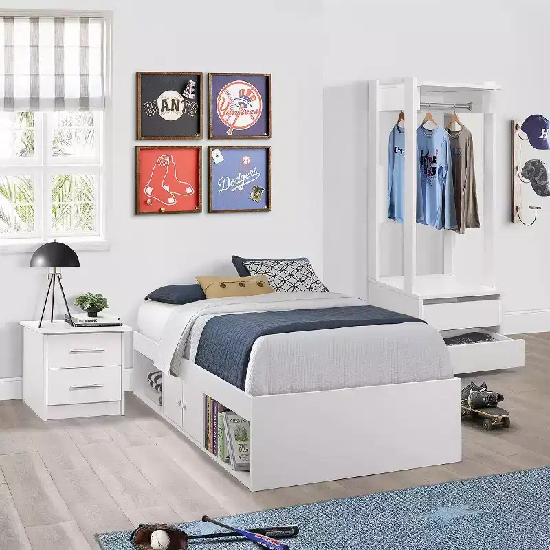 Kings Brand Furniture Twin Size Wood Platform Bed with Storage, White - Durable and Functional Bedroom Furniture
