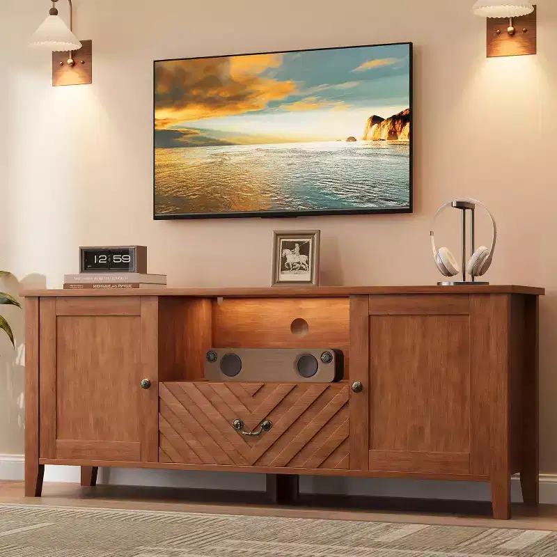 TV Stands for Living Room, Entertainment Center with Led Lights, Television Stands for 65 Inch TV, Long TV Console Table with 2 Storage and 1 Drawer