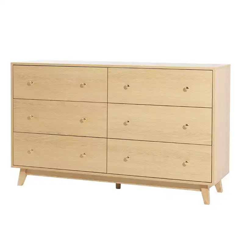 6-Drawer Wooden Dresser Chest with Anti-Tip Device, Modern Minimalist, Light Wood