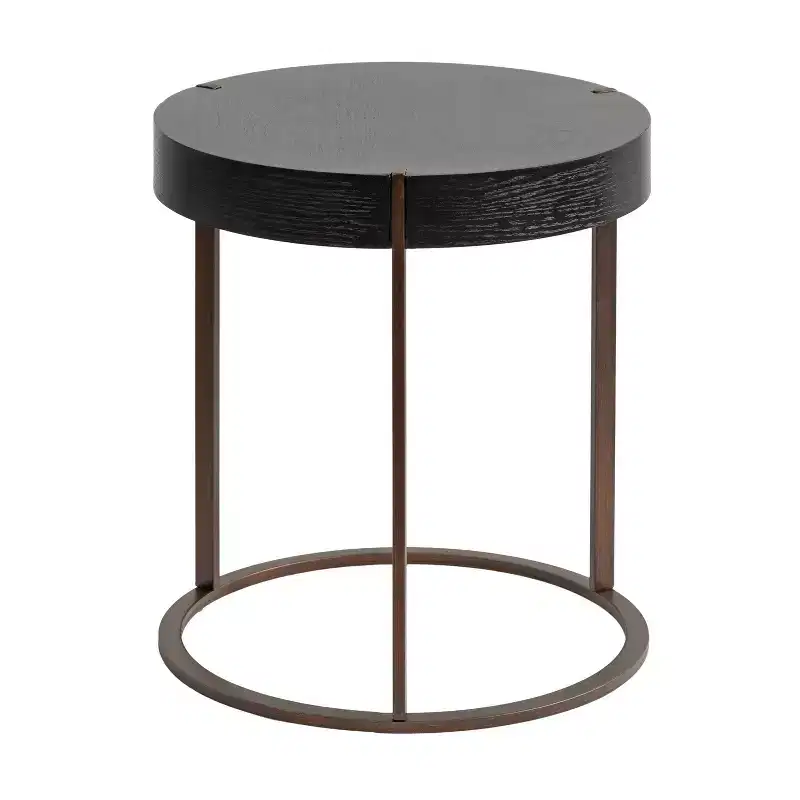 Round Side Table, Wood and Metal, 16x16x18, Black