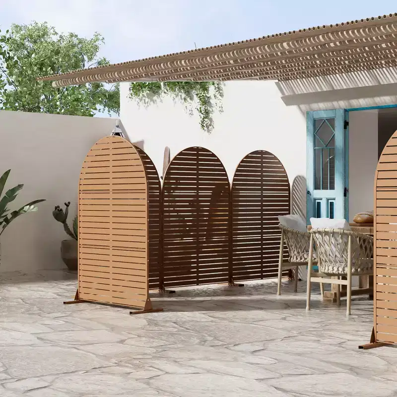 72 H47W Dovelina Arched-Top Brown Outdoor Metal Galvanized Privacy Screen Garden Fence