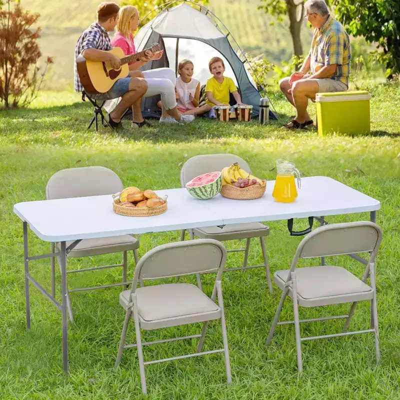 Folding Table Outdoor Indoor Heavy Duty Portable Table with Carrying Handle for Camping Picnic Party