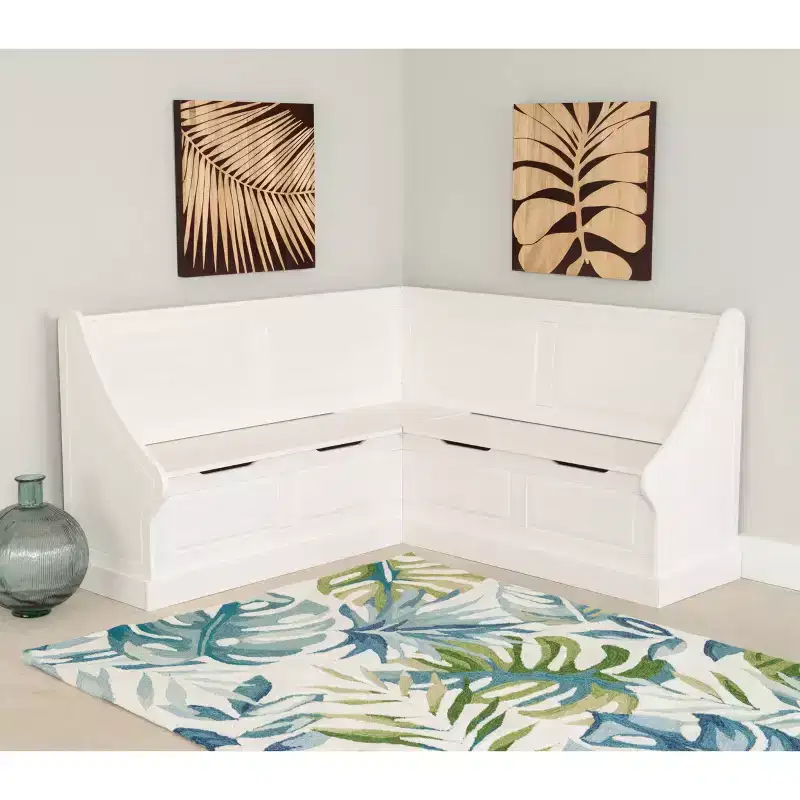 Tobin Traditional Solid Wood Backless Storage Corner Nook Breakfast Bench Cushion White - Linon