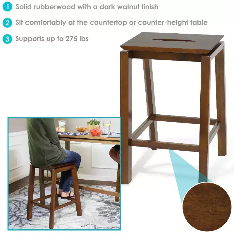 Sunnydaze Set of 2 Indoor Wooden Backless Counter-Height Stools - Dark Walnut - 25