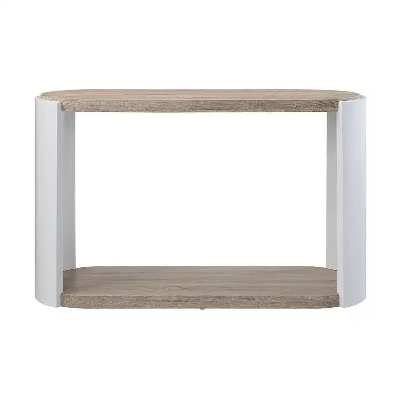 Console Table, White/Oak High Gloss Finish with Open Shelf