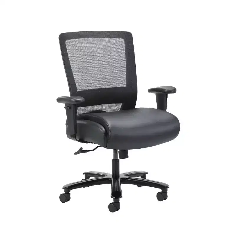Mesh Heavy Duty Chair Black - Boss Office Products: LeatherPlus Seat, 400 lb Capacity, Adjustable Arms