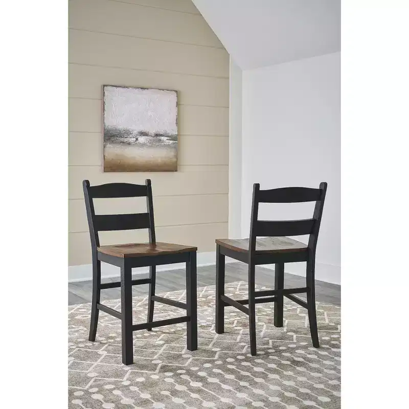 Signature Design by Ashley Valebeck Counter Height Bar Stool, Set of 2, Black/Brown