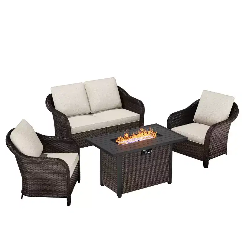 UPTIOT Premium Outdoor Conversation Set with Convertible Fire Table