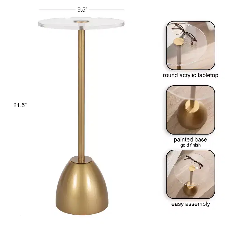 Kate and Laurel Acari Round Drink Table, 10x22, Gold