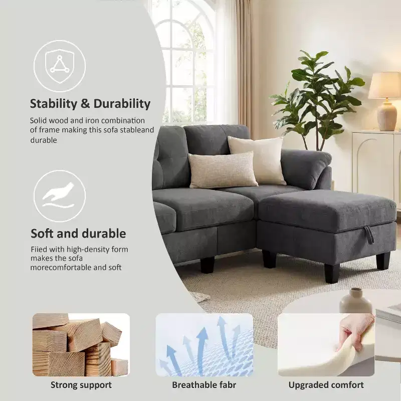 Dyonery 76.4-inch Modern Style Three-seater Sofa with Armrests and Pillows in Chenille Beige