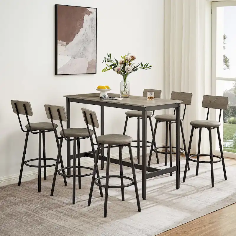 7-Piece Bar Table and Chairs Set with PU Leather Stools