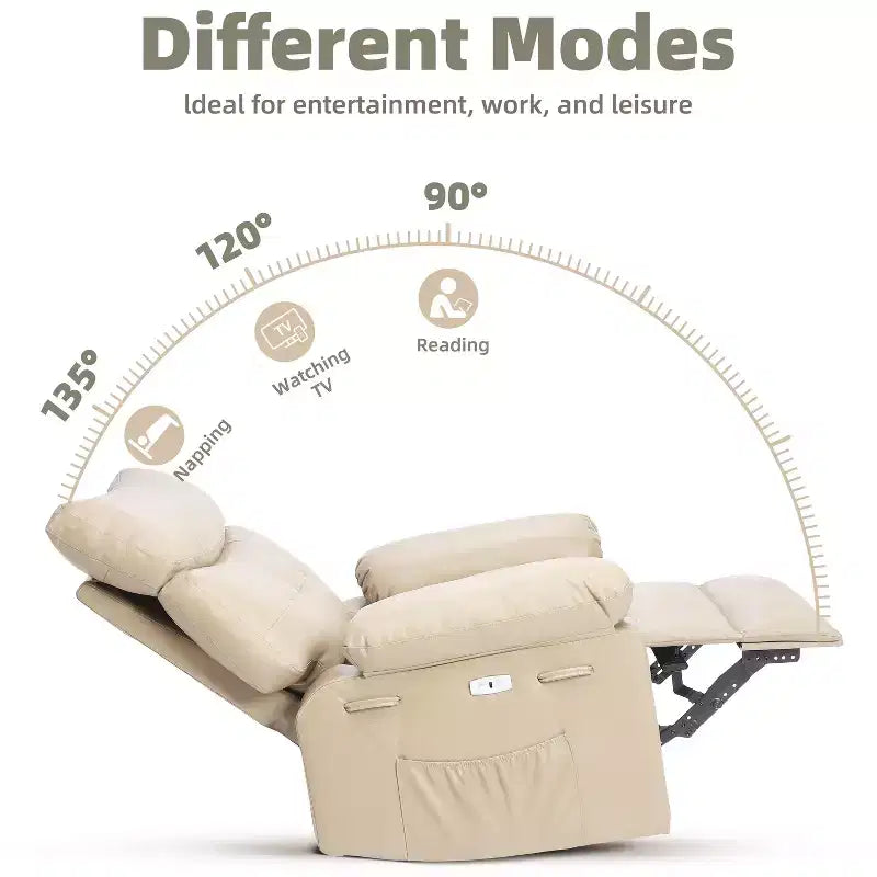 Living Room Manual Massage Chair, 360-Degree Rotating Massage Chair with Remote Control, PU Leather Leisure Chair with Side Pockets