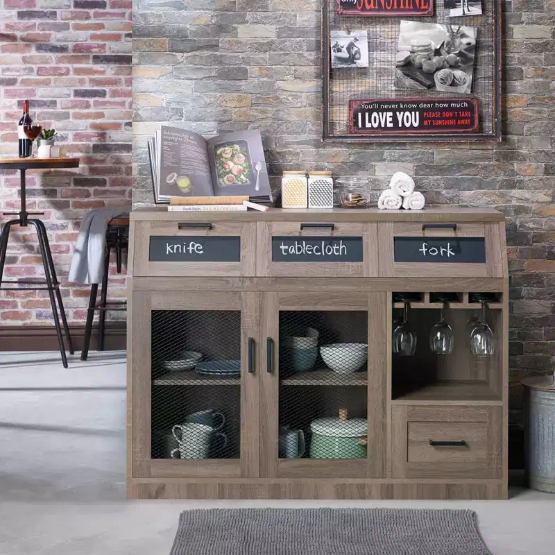 4 Drawer Buffet with Wine Storage and Stemware Racks