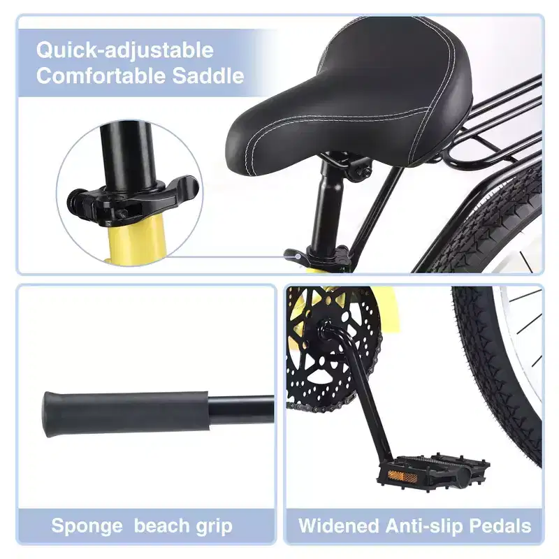 Okak 26IN Single Speed Cruiser Bikes with Steel Frame, Adult Bike with Wide Wheels and Rear Coaster Brakes, Bicycle for Mens and Women
