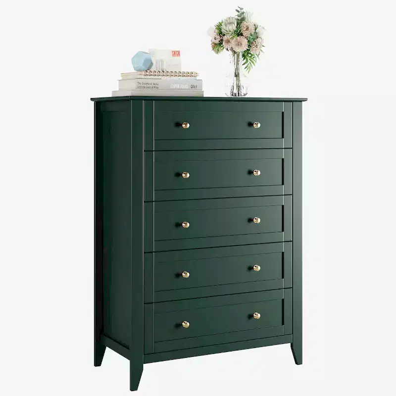 5 Drawer Dresser for Bedroom - Tall Modern Wooden Chest with Deep Drawers & Metal Knobs for Entryway Hallway
