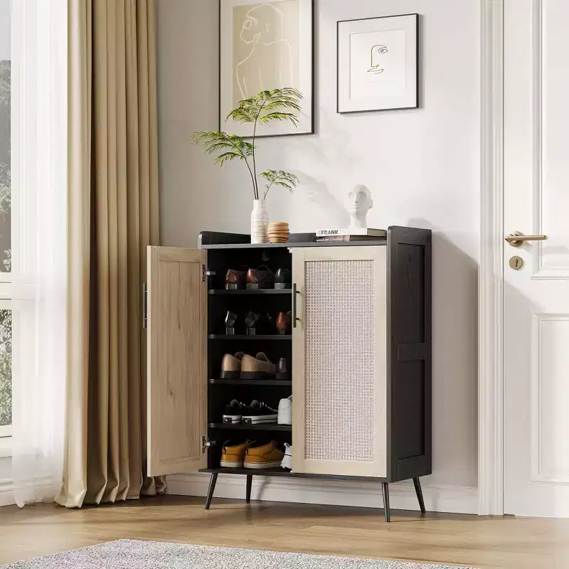 COZONY 5-Tier Rattan Shoe Cabinet with Adjustable Shelves & Metal Legs, Farmhouse Entryway Organizer