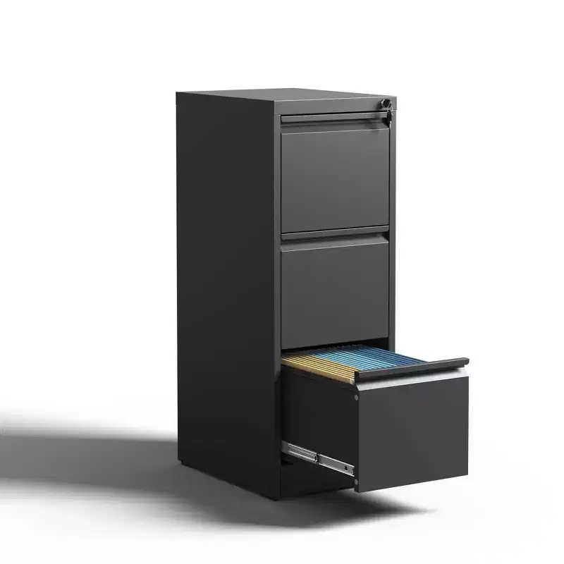 VIYET 40.39 3-Drawer Black Metal Vertical File Cabinet with Lock, Steel Filing Cabinet for Home Office, Fits A4/Legal/Letter