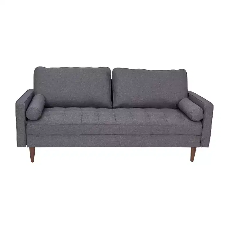 Upholstered Mid-Century Modern Pocket Spring Sofa with Wooden Legs and Removable Back Cushions
