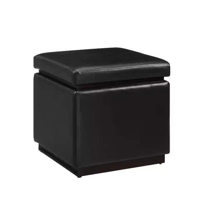 Lucinda Square Faux Leather Ottoman, Modern Accent Footrest