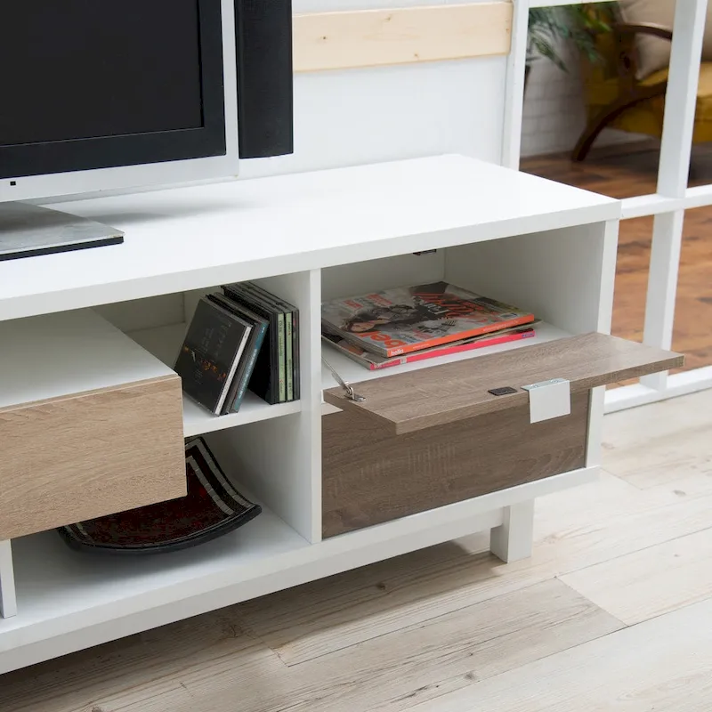 Mid-century Modern White 70-inch Wood 2-Drawer TV Console