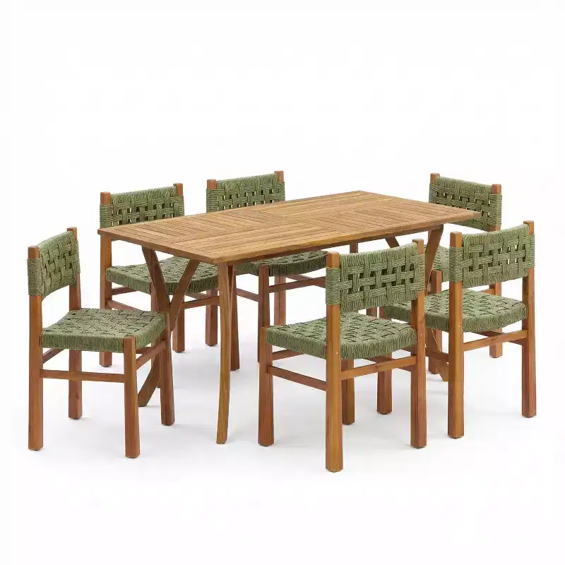 Christopher Knight Home Coralie 7 Piece Outdoor Rustic Woven Wicker Acacia Wood Dining Set