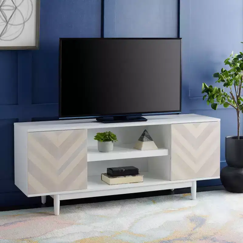 Tay 2 Shelf Pattern Media Stand - MED5012 - White Washed - Safavieh