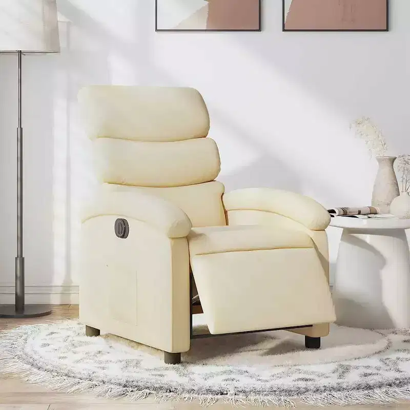 vidaXL Electric Recliner Chair - Cream Fabric Adjustable Armchair with Motorized Footrest, Side Pocket & Thick Padding for Living Room, Bedroom
