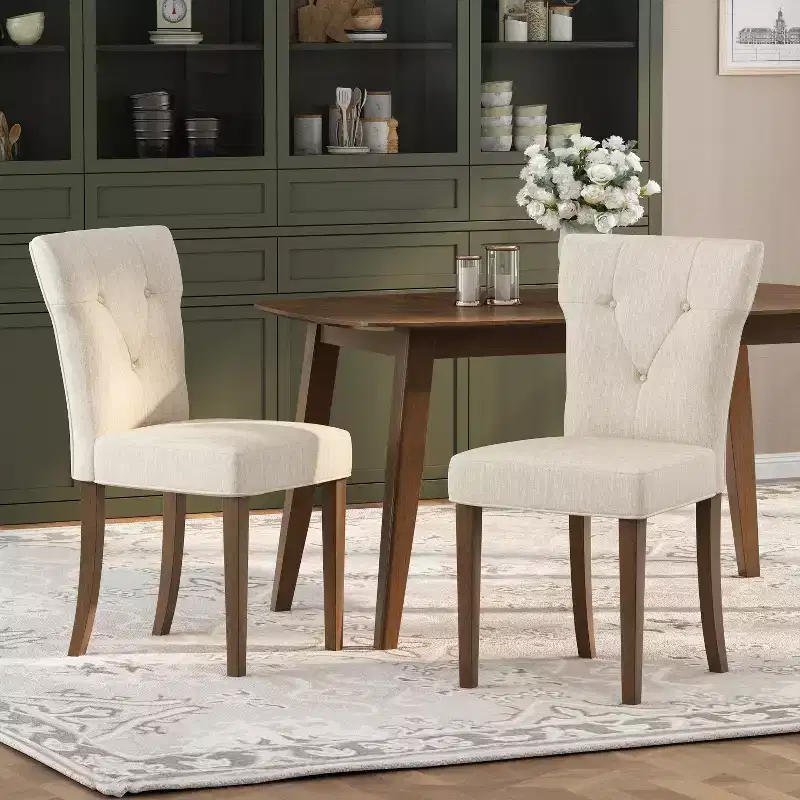 Christopher Knight Home Chastin Indoor Upholstered Dining Chair (Set of 2), Cream/Walnut