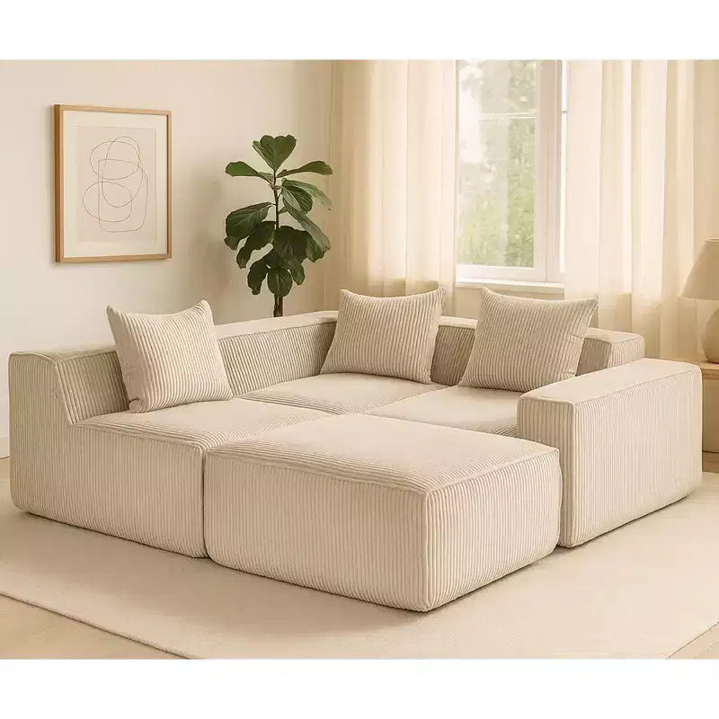 111.41W Corduroy Modular Sectional Sofa, No-Assembly Lounge Sofa Couch with Textured Design for Living Room - ModernLuxe