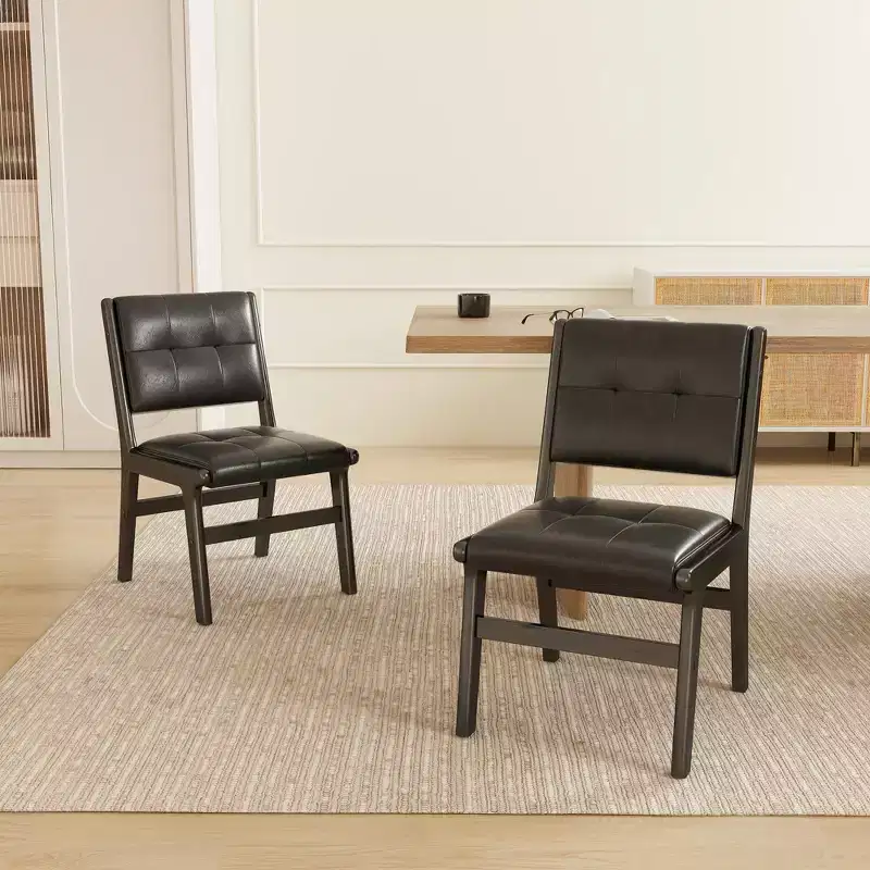 Tufted Faux Leather Upholstered Wood Dining Chairs (Set of 2)