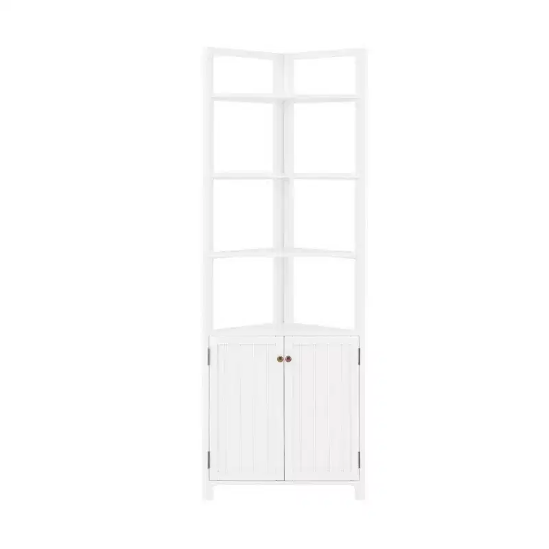 Corner Storage Cabinet with Two Doors and Open Shelving White