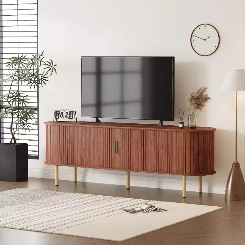 70.1 TV Entertainment Center with Storage and Sliding Doors for TVs Up to 80 Inches for Living Room, Bedroom, Hallway, Walnut