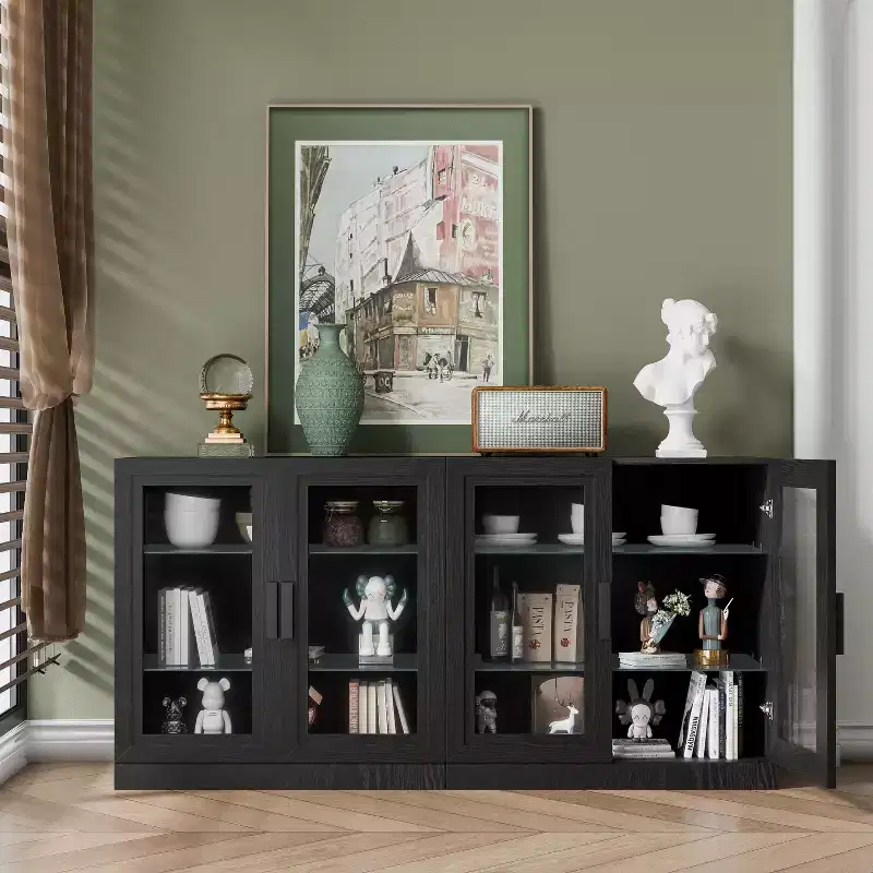 PexFix 31x62x16 Sideboard Cabinet with 4 Doors and Storage Multipurpose Organizer for Kitchen Living Room Black
