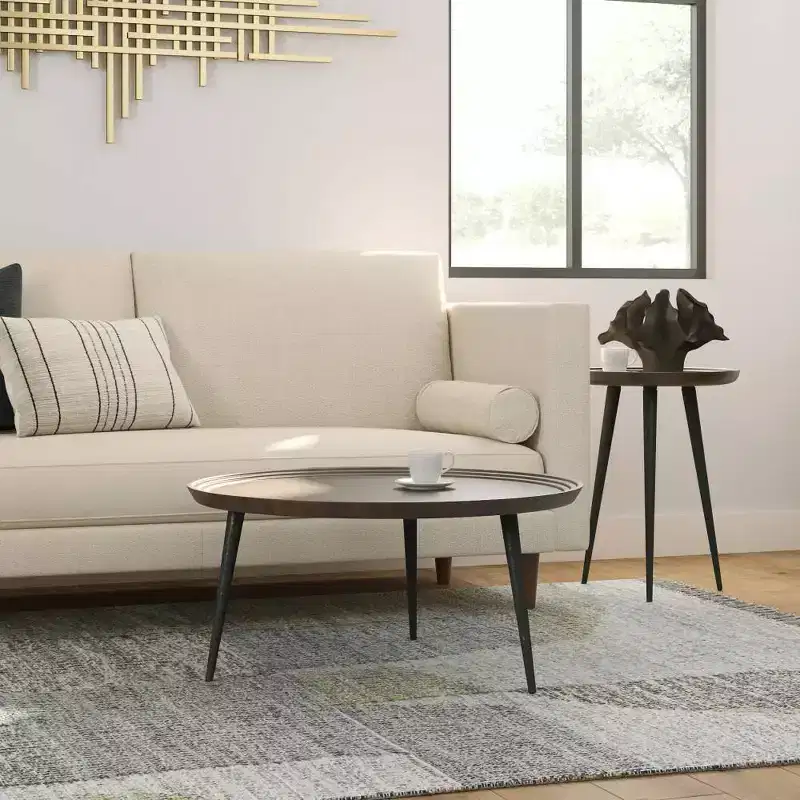 Joellla Coffee Table Cognac - WyndenHall: Solid Wood, Flared Metal Legs, Industrial Design, 16.9H