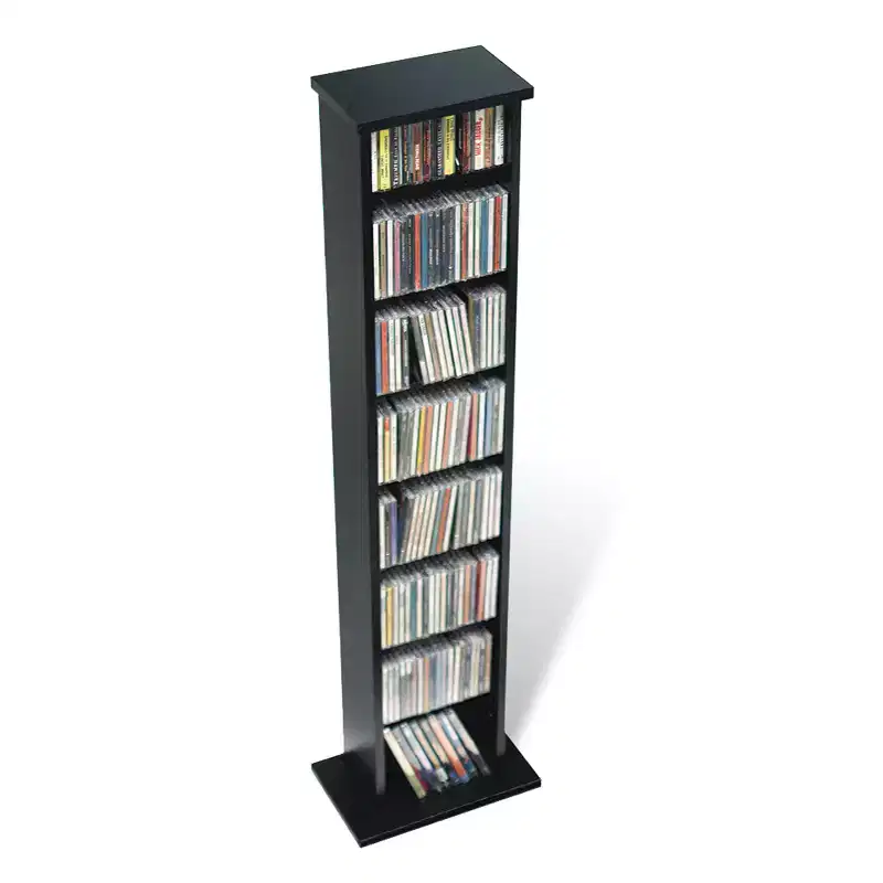 Black Slim Media Storage Tower, 7-Shelf, 1-Person